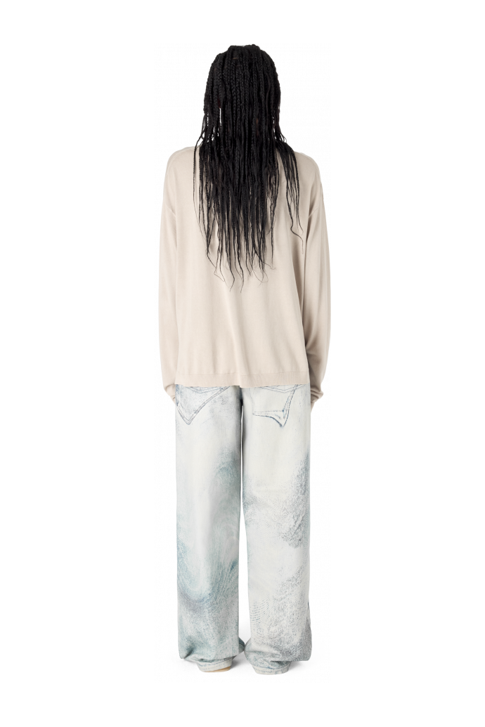 DISTORTED PRINT LOOSE JEANS DISTORTED PRINT LOOSE JEANS <br/>LIGHT BLUE-OFF WHITE