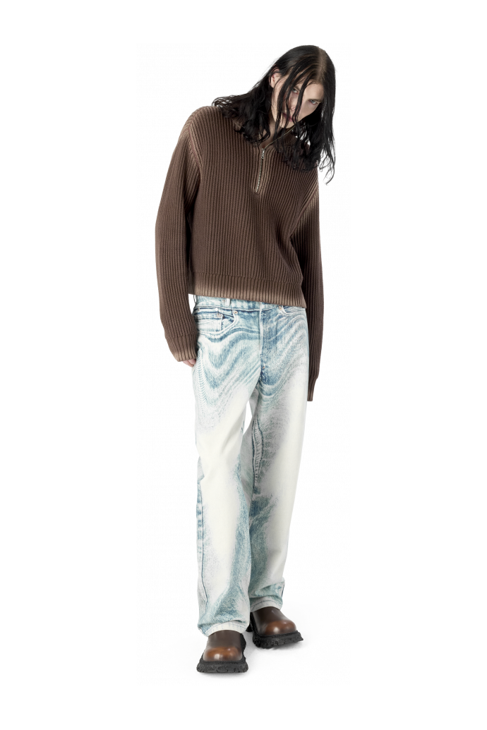 DISTORTED PRINT LOOSE JEANS LOOSE-FIT-JEANS MIT VERZERRTEM PRINT <br/>HELLBLAU-OFF-WHITE