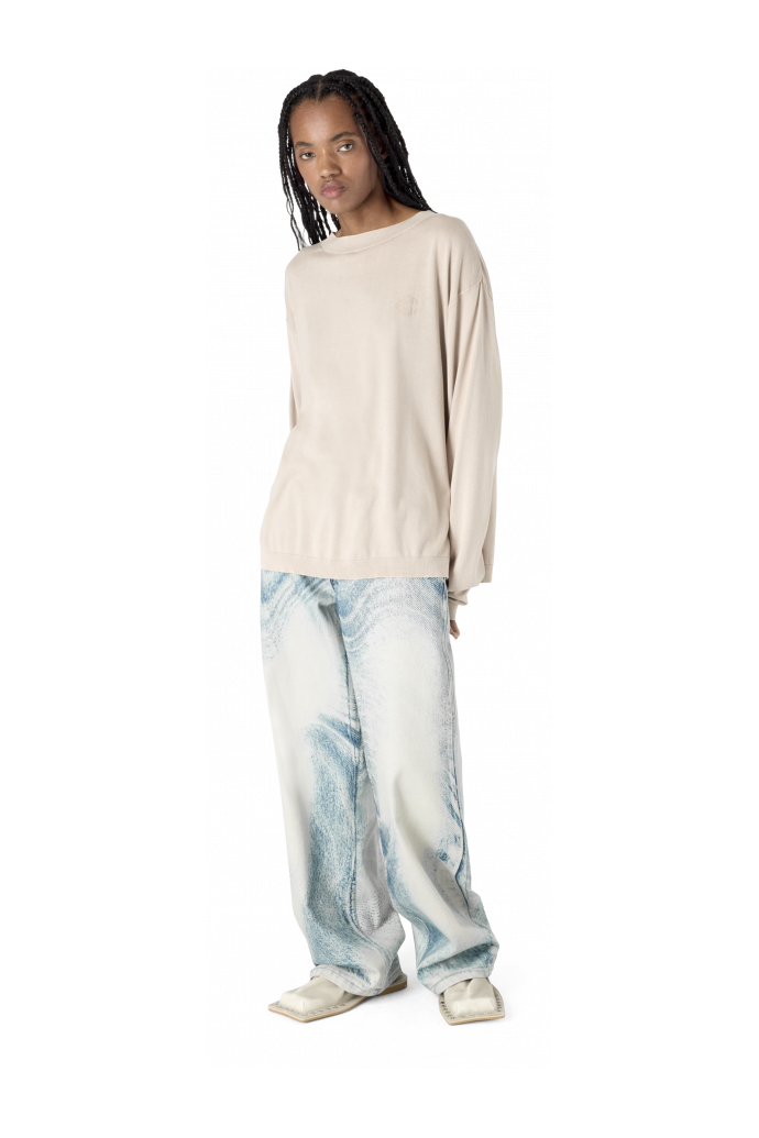 DISTORTED PRINT LOOSE JEANS DISTORTED PRINT LOOSE JEANS <br/>LIGHT BLUE-OFF WHITE