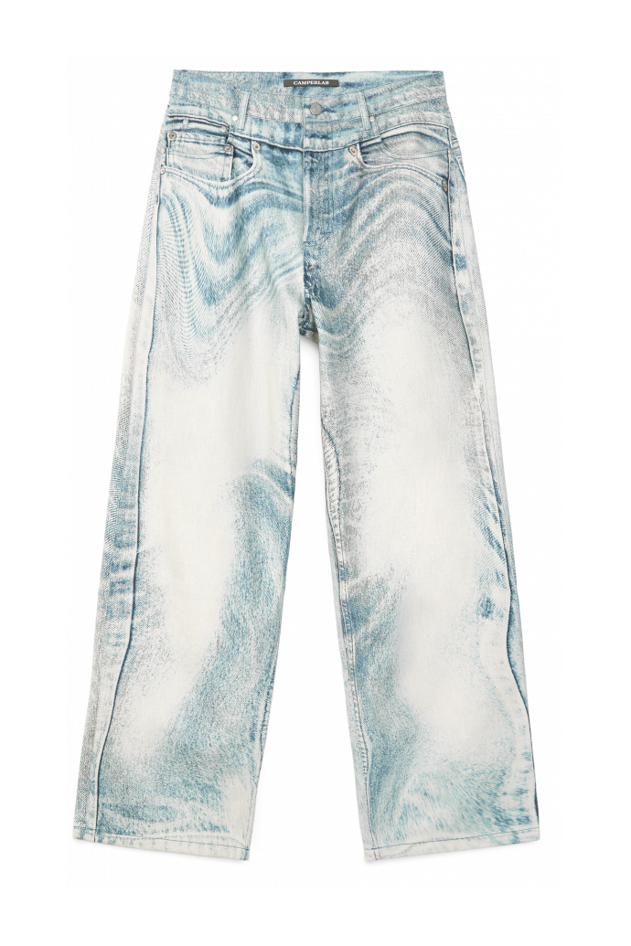 Side view of DISTORTED PRINT LOOSE JEANS DISTORTED PRINT LOOSE JEANS <br/>LIGHT BLUE-OFF WHITE