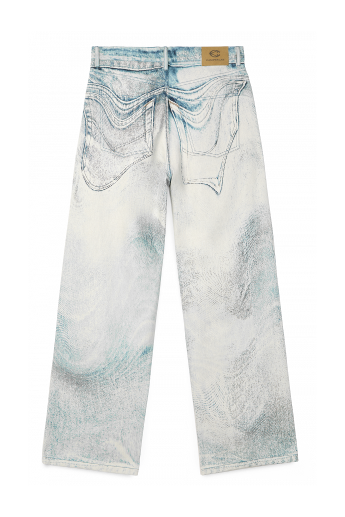 Back view of DISTORTED PRINT LOOSE JEANS DISTORTED PRINT LOOSE JEANS <br/>LIGHT BLUE-OFF WHITE