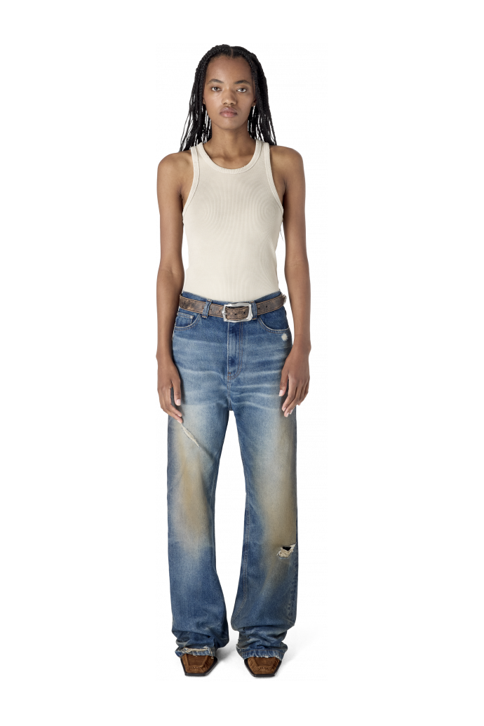 WASHED FLARED JEANS BLAU
