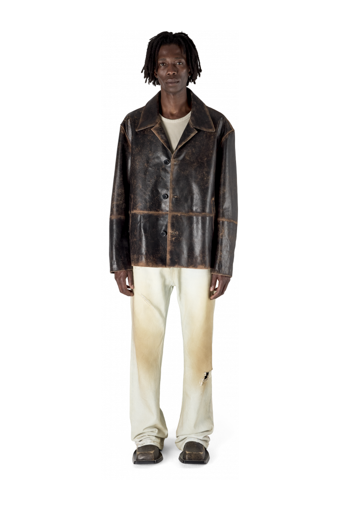 LEATHER BOXY JACKET SCHWARZ-SAND