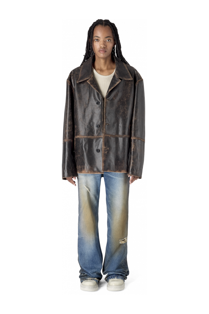 LEATHER BOXY JACKET BLACK-SAND