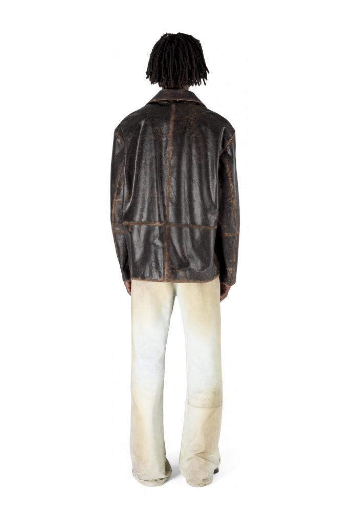 LEATHER BOXY JACKET SCHWARZ-SAND