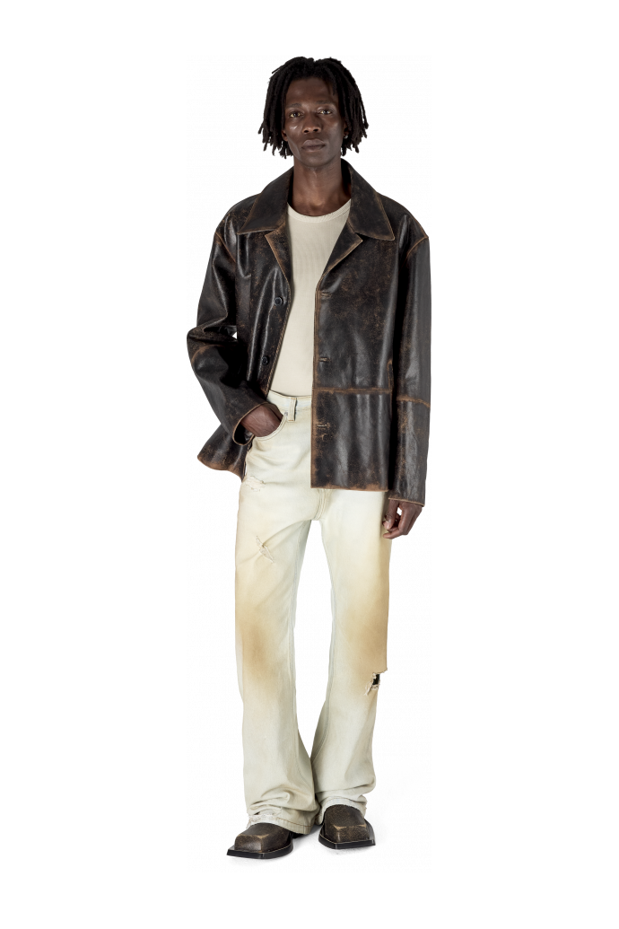 LEATHER BOXY JACKET SCHWARZ-SAND