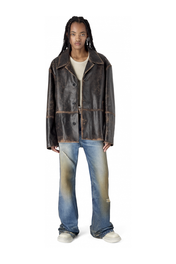 LEATHER BOXY JACKET BLACK-SAND