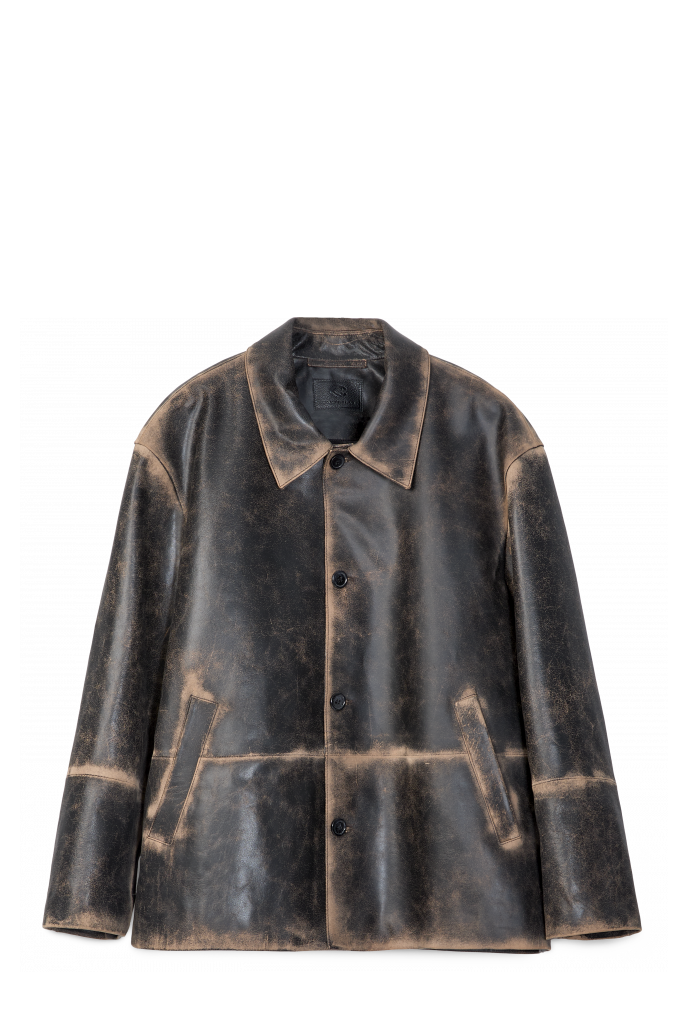 LEATHER BOXY JACKET SCHWARZ-SAND