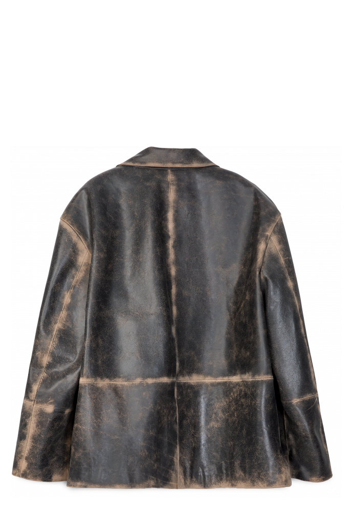 LEATHER BOXY JACKET SCHWARZ-SAND