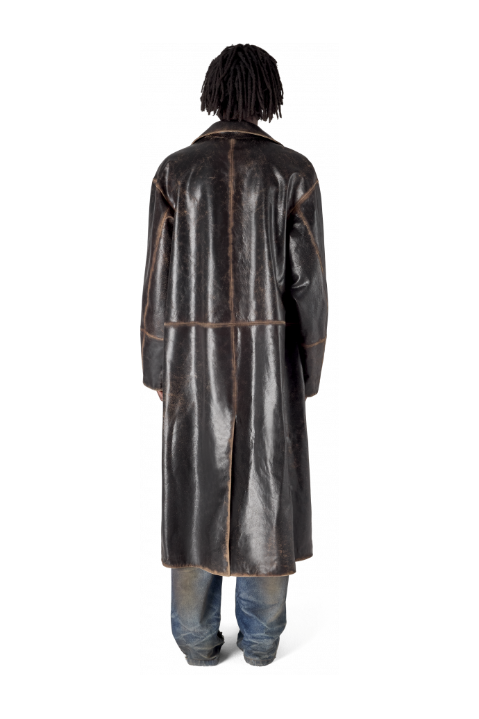 LEATHER LONG COAT SCHWARZ-SAND