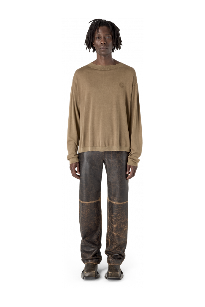 LEATHER FLARED TROUSERS SCHWARZ-SAND