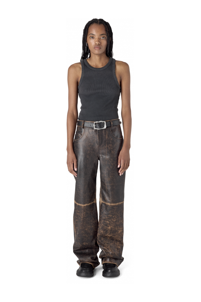 LEATHER FLARED TROUSERS SCHWARZ-SAND