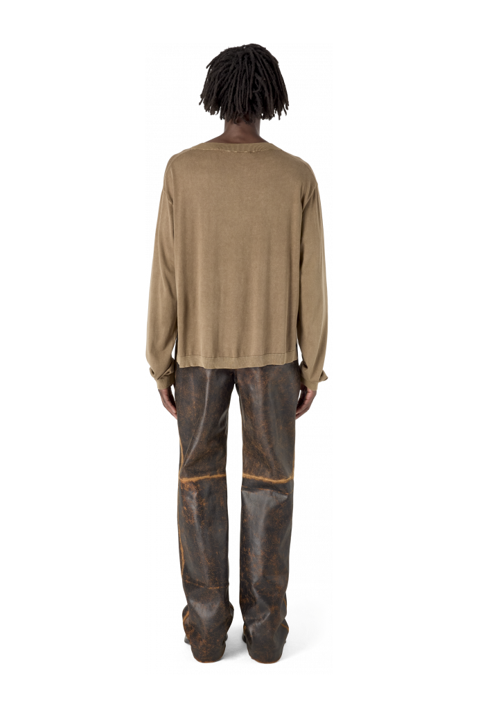 LEATHER FLARED TROUSERS SCHWARZ-SAND