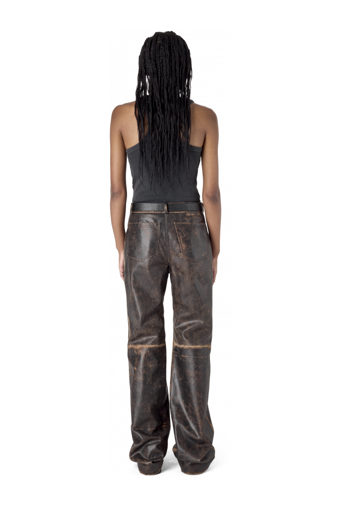 LEATHER FLARED TROUSERS SCHWARZ-SAND