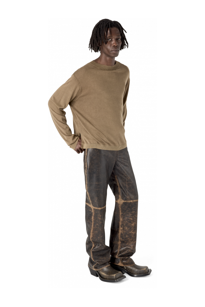 LEATHER FLARED TROUSERS SCHWARZ-SAND