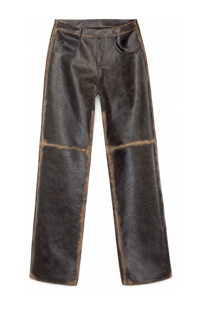 LEATHER FLARED TROUSERS SCHWARZ-SAND