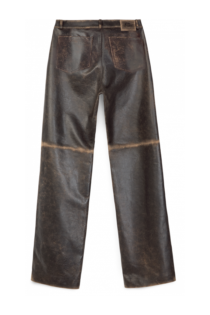 LEATHER FLARED TROUSERS SCHWARZ-SAND