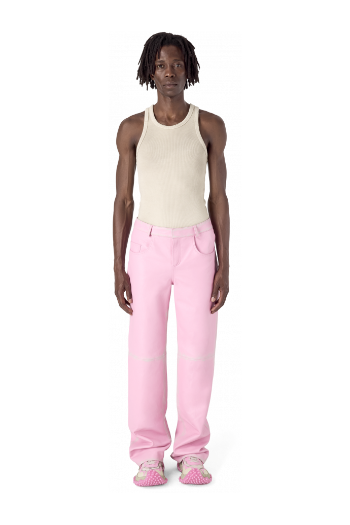 LEATHER FLARED TROUSERS PINK-OFF WHITE