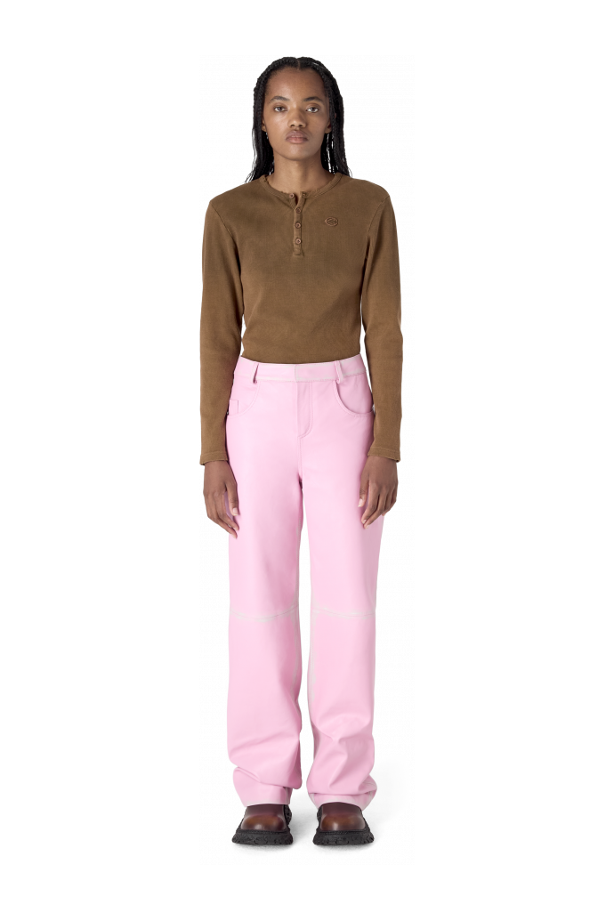 LEATHER FLARED TROUSERS PINK-OFF WHITE