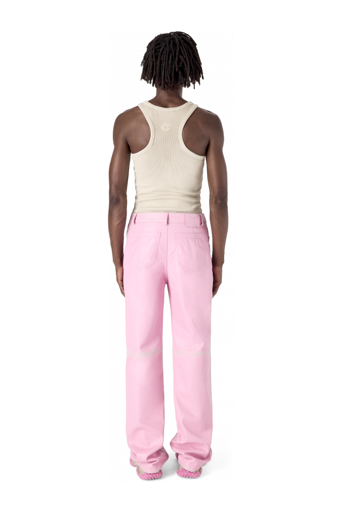 LEATHER FLARED TROUSERS PINK-OFF WHITE