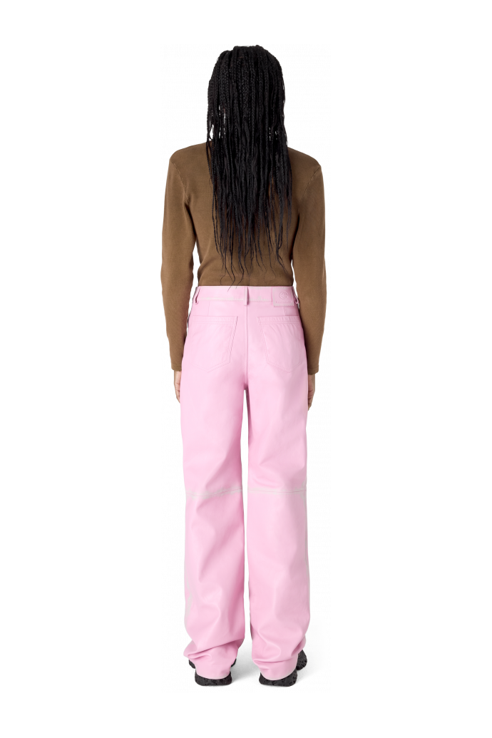 LEATHER FLARED TROUSERS PINK-OFF WHITE
