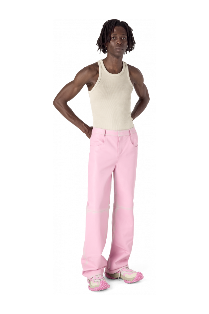 LEATHER FLARED TROUSERS PINK-OFF WHITE