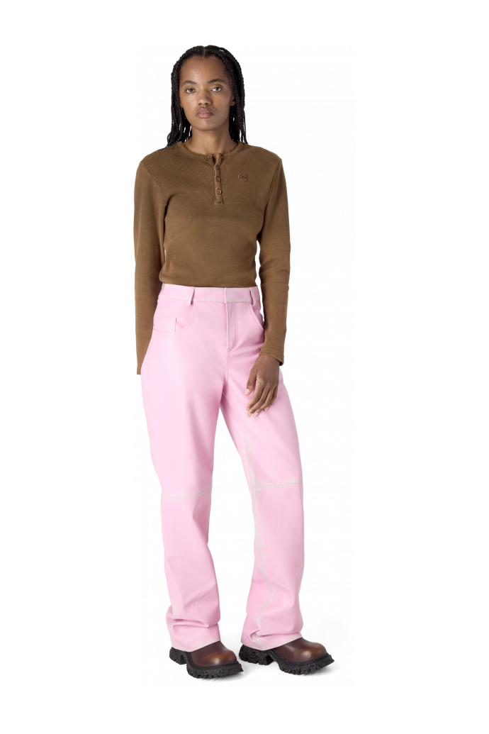 LEATHER FLARED TROUSERS PINK-OFF WHITE