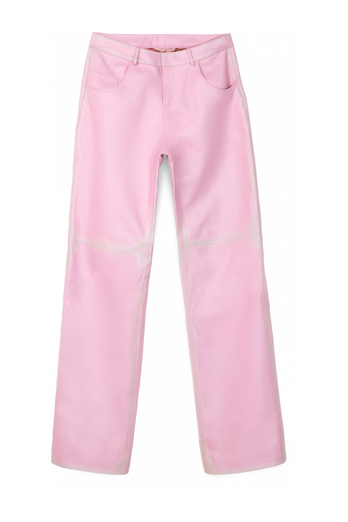 LEATHER FLARED TROUSERS PINK-OFF WHITE