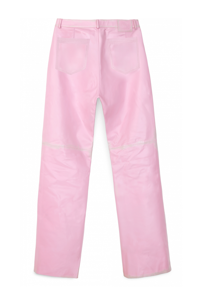 LEATHER FLARED TROUSERS PINK-OFF WHITE