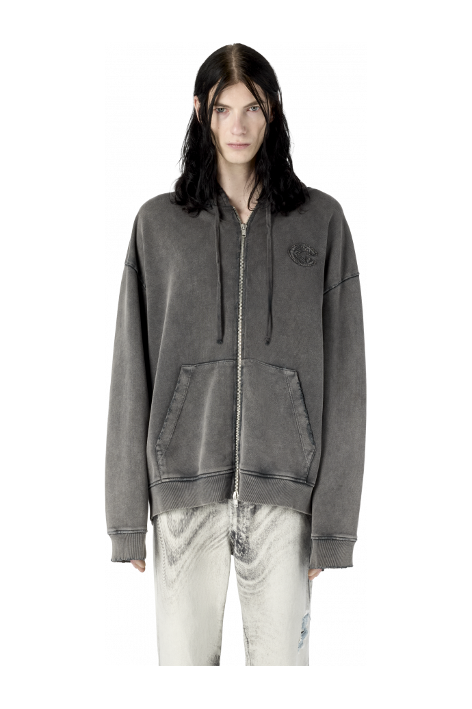OVERSIZED WASHED ZIP HOODIE BLACK