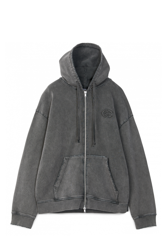 Side view of OVERSIZED WASHED ZIP HOODIE BLACK