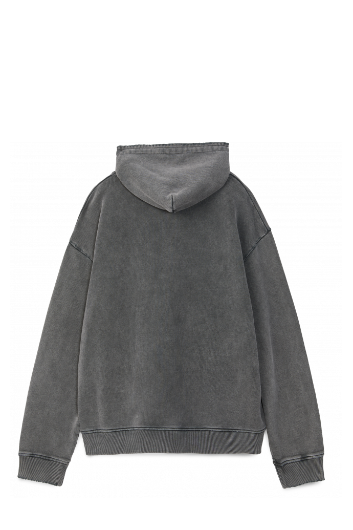 Back view of OVERSIZED WASHED ZIP HOODIE BLACK