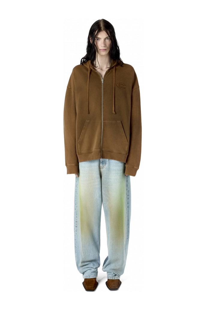 OVERSIZED WASHED ZIP HOODIE BROWN