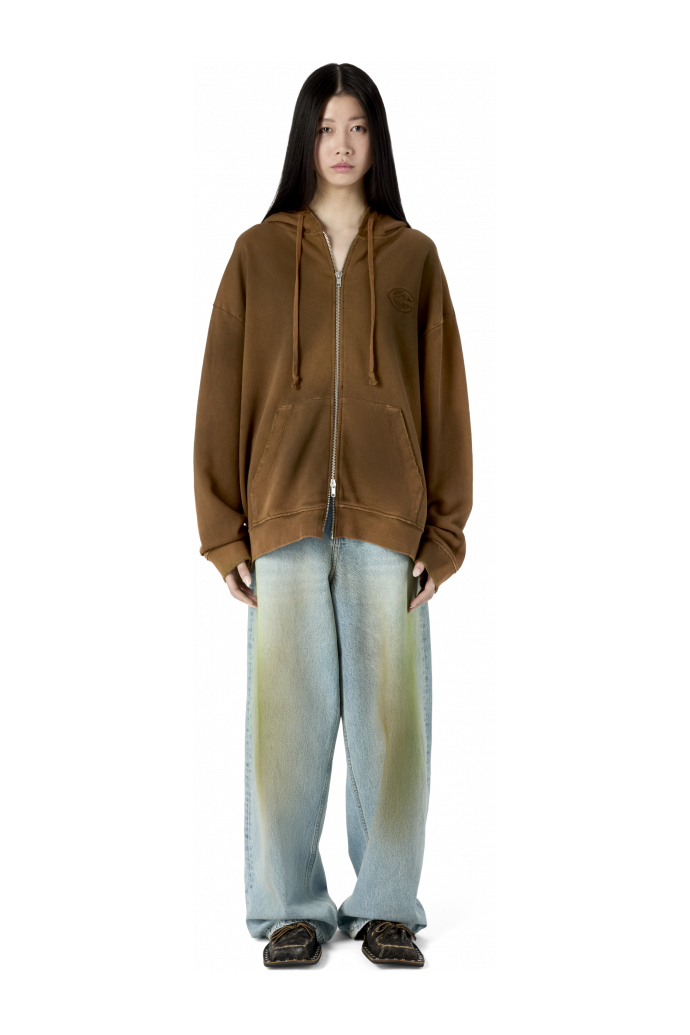 OVERSIZED WASHED ZIP HOODIE BROWN