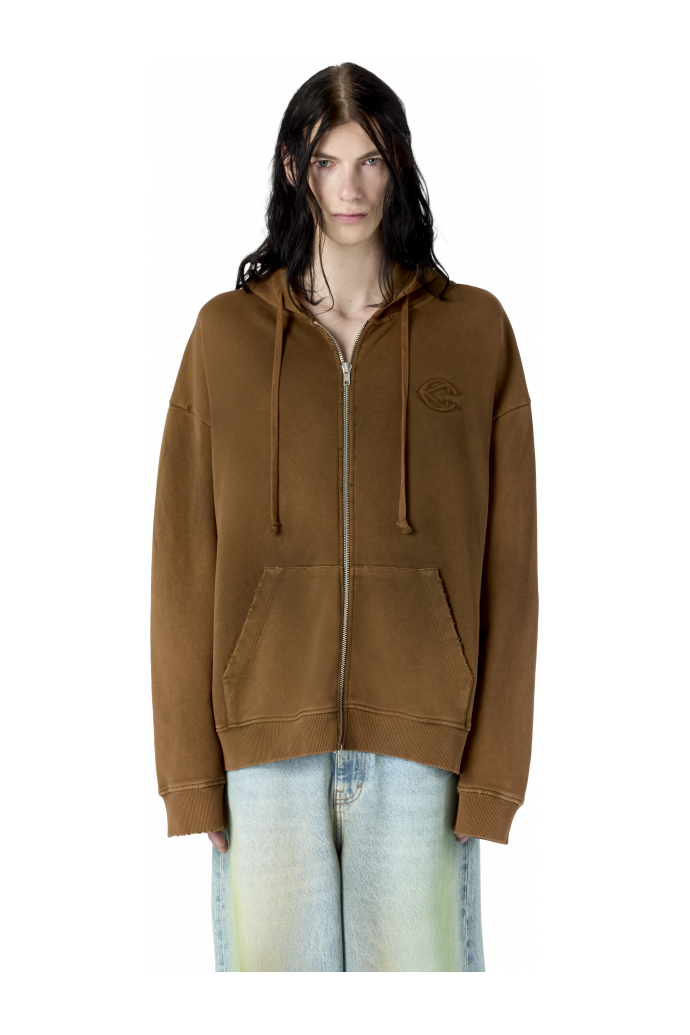 OVERSIZED WASHED ZIP HOODIE BROWN