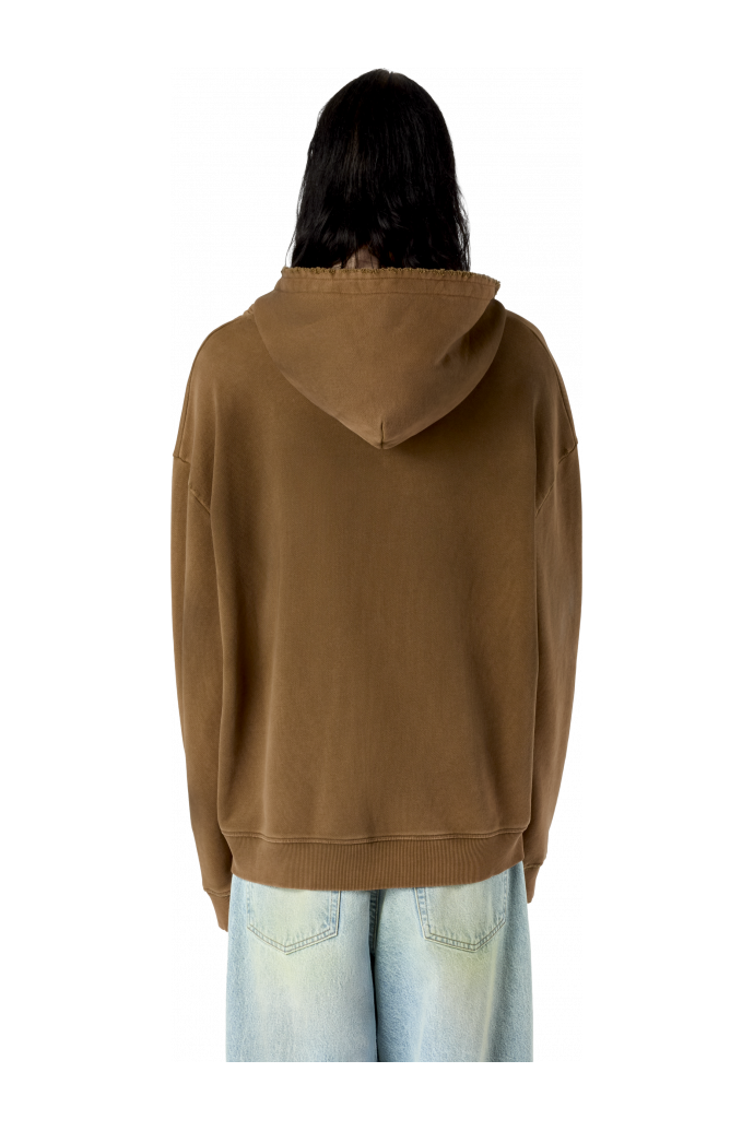 OVERSIZED WASHED ZIP HOODIE BROWN