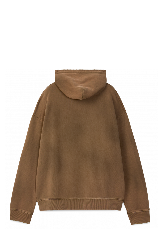 Back view of OVERSIZED WASHED ZIP HOODIE BROWN