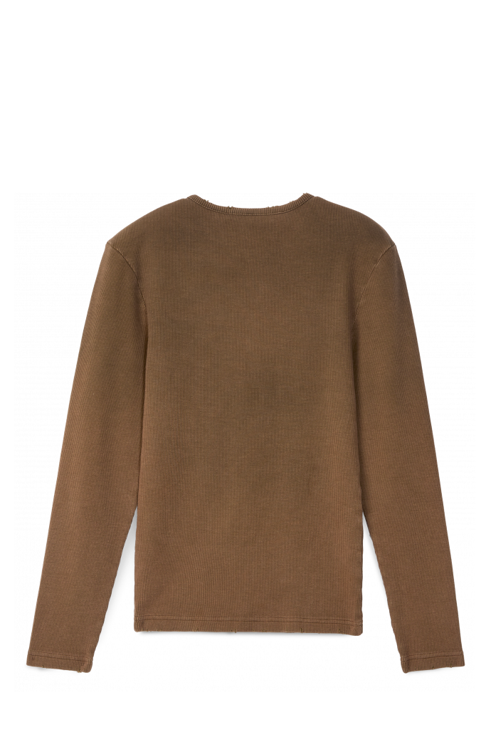 Side view of RIBBED LONG SLEEVE TOP BROWN