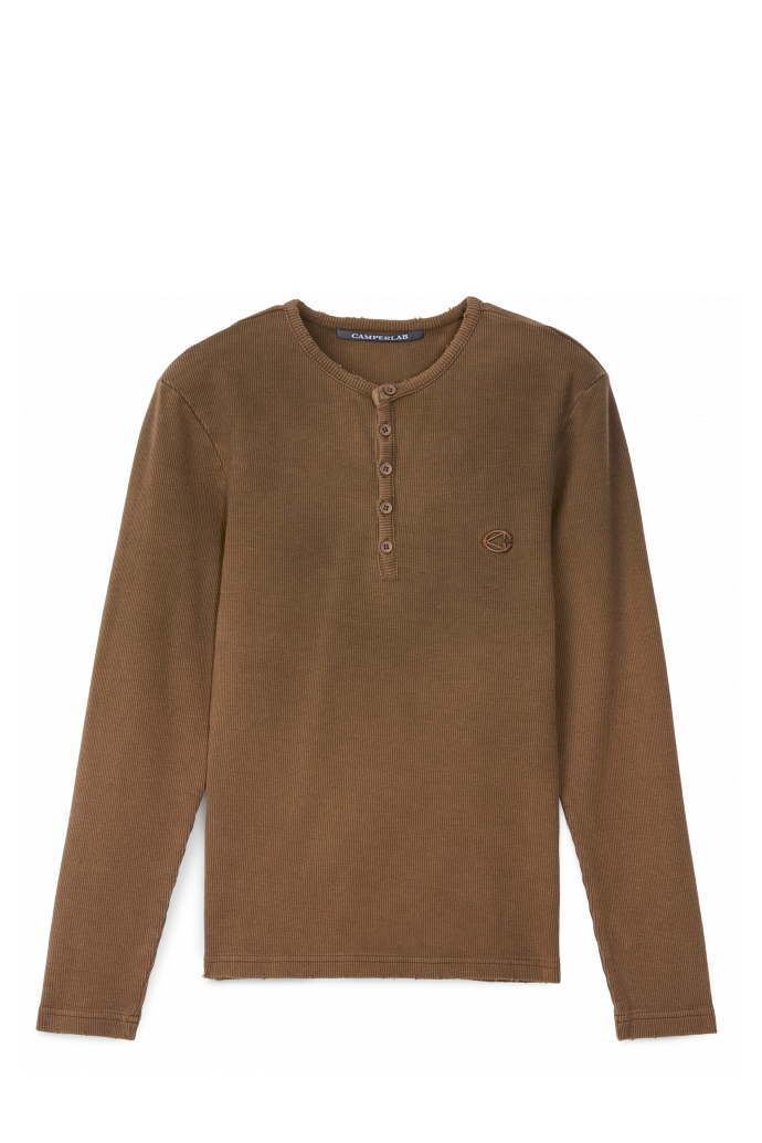 Back view of RIBBED LONG SLEEVE TOP BROWN