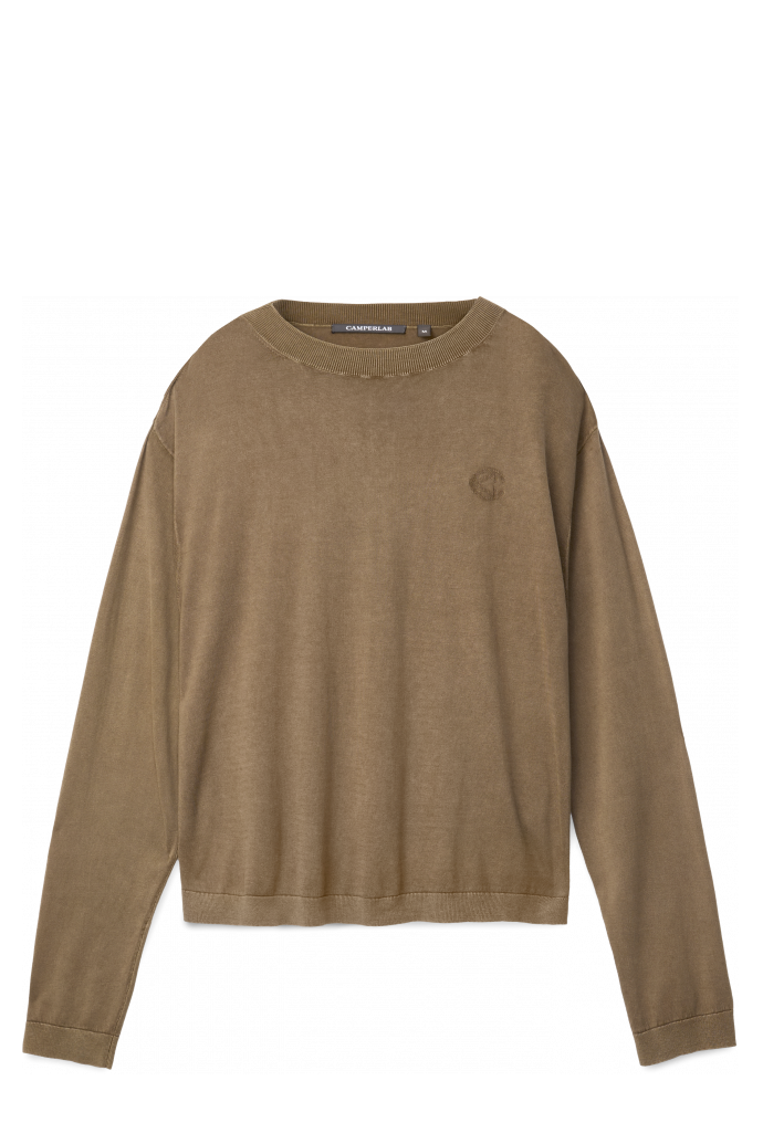 Back view of LIGHT KNIT CREWNECK BROWN