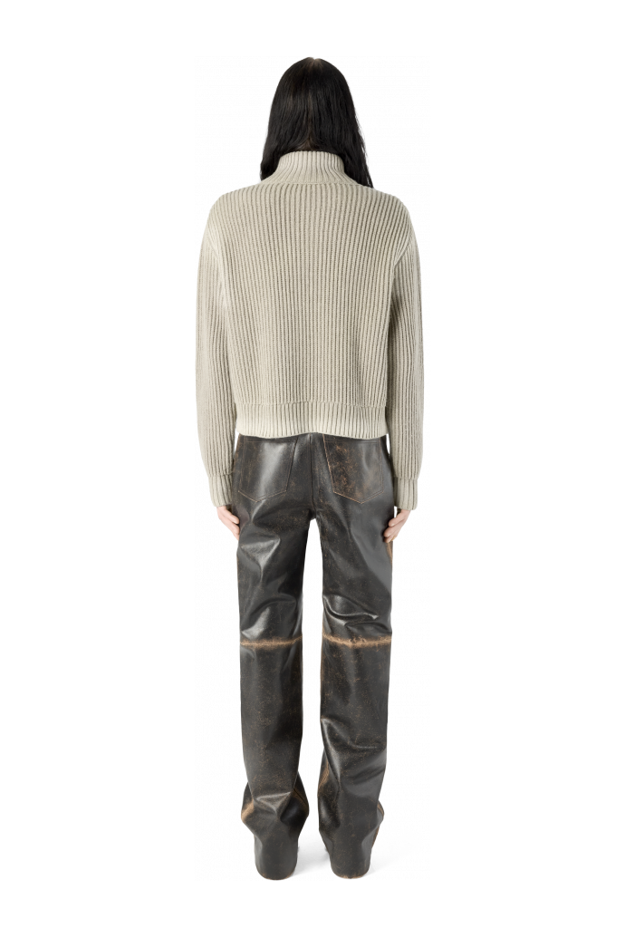 WASHED-SEAM RIBBED HALF-ZIP KNIT ΓΚΡΙ
