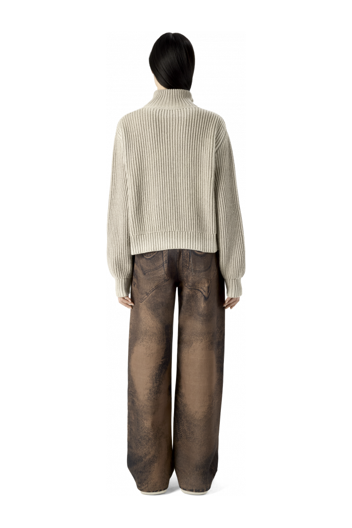 WASHED-SEAM RIBBED HALF-ZIP KNIT GREY