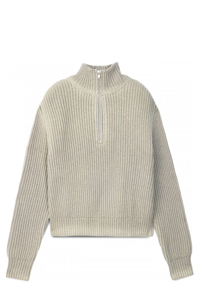 WASHED-SEAM RIBBED HALF-ZIP KNIT ΓΚΡΙ