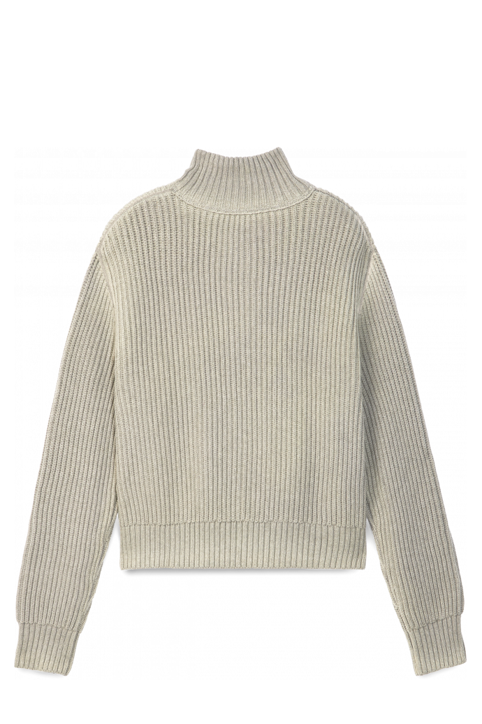 WASHED-SEAM RIBBED HALF-ZIP KNIT ΓΚΡΙ