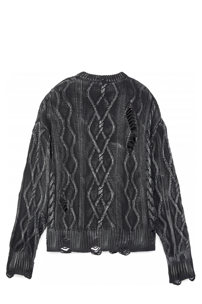 DISTRESSED CABLE KNIT SWEATER ΜΑΥΡΟ
