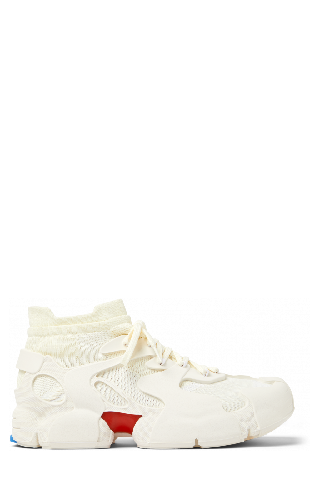 Side view of Tossu White caged sneakers