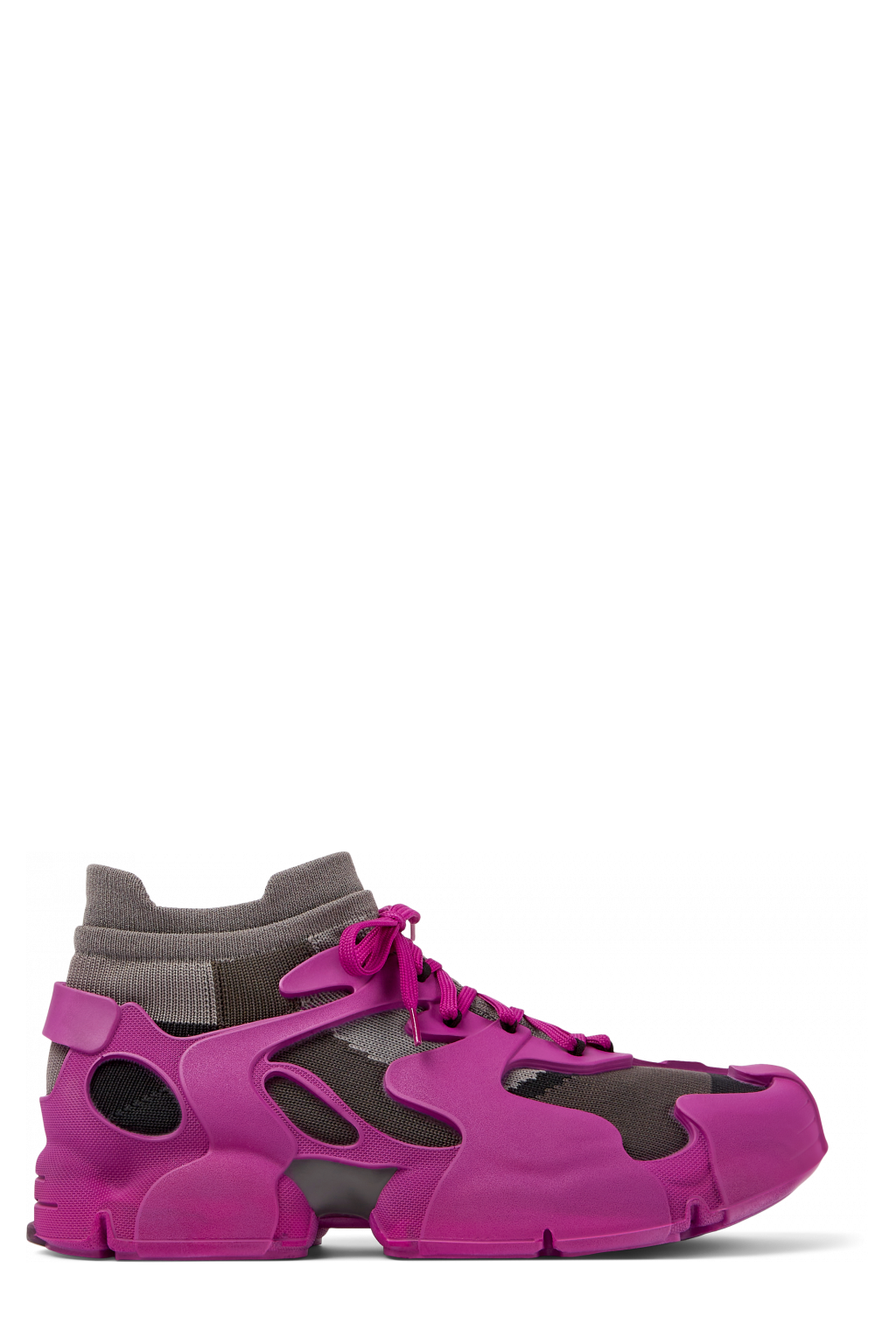 Side view of Tossu Purple caged sneakers