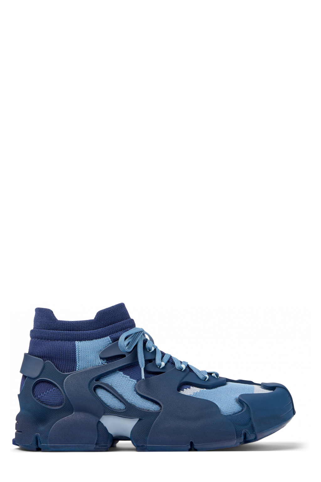 Side view of Tossu Blue caged sneakers