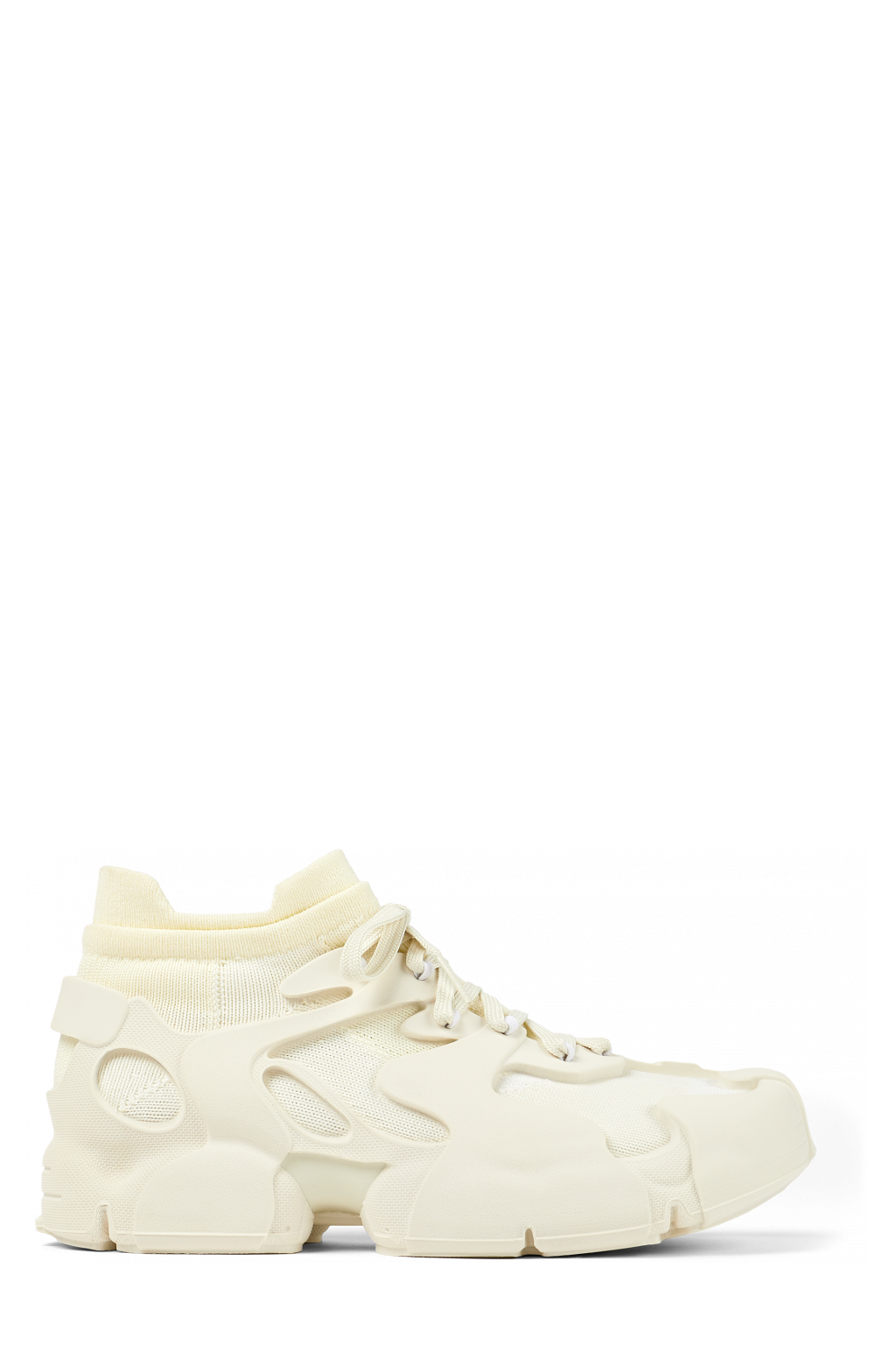 Side view of TOSSU White Caged Sneakers