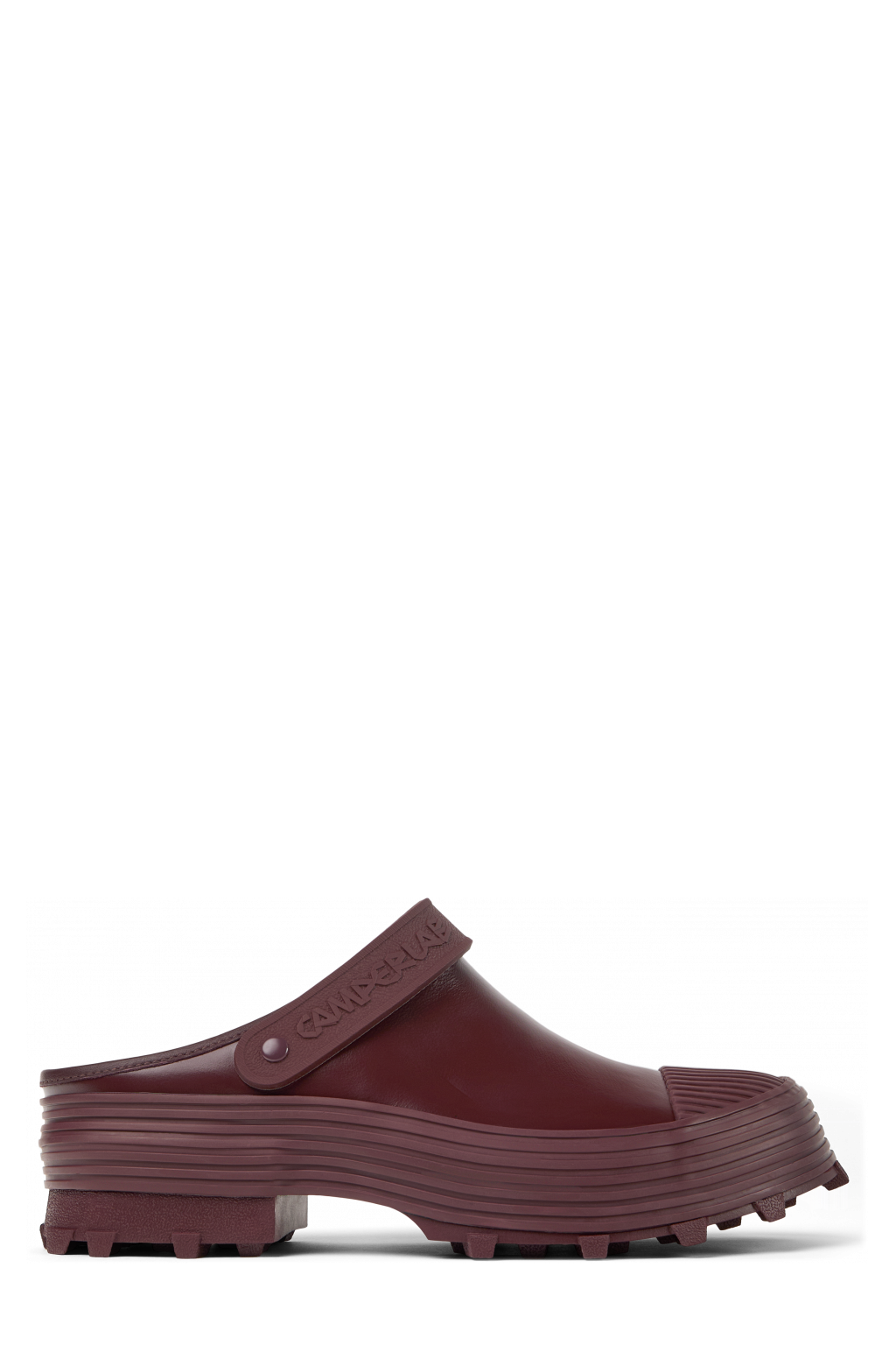 Side view of Traktori Burgundy Leather Clogs